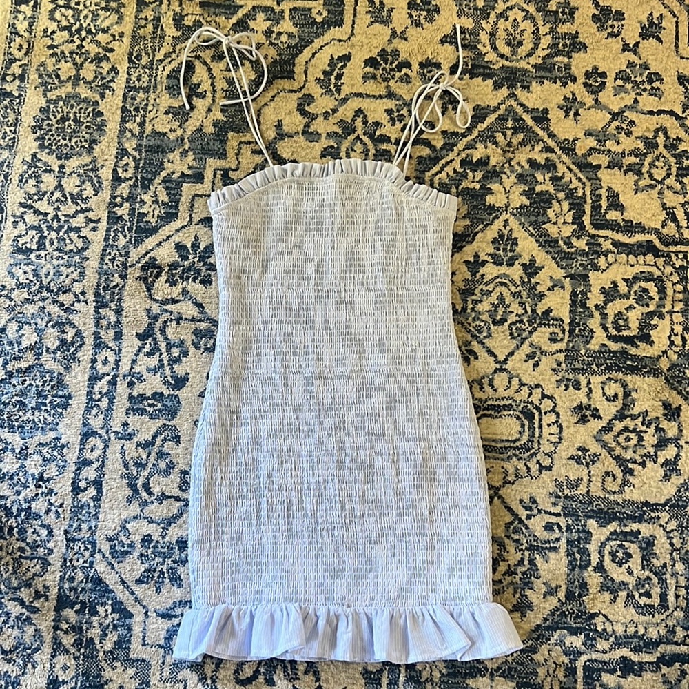 After Market branded stretch smocked mini dress